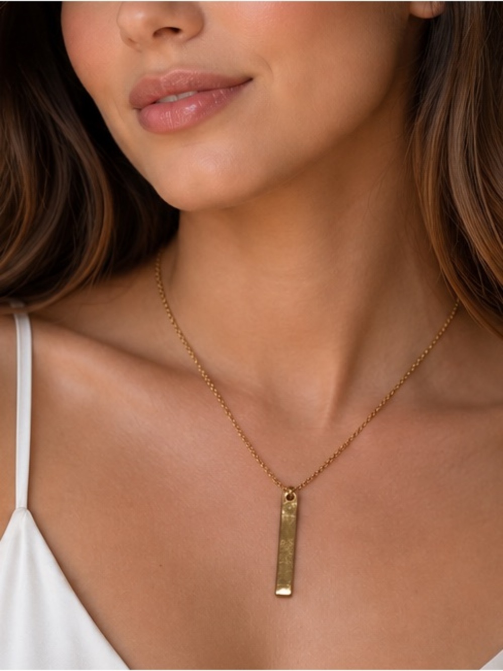 Plunder Rose Gold tone Vertical Bar Pendant Necklace - Warm Gold